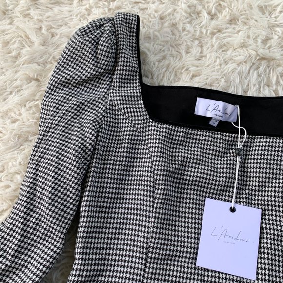L'Academie The Lila Mini Dress Houndstooth Black - Picture 5 of 7